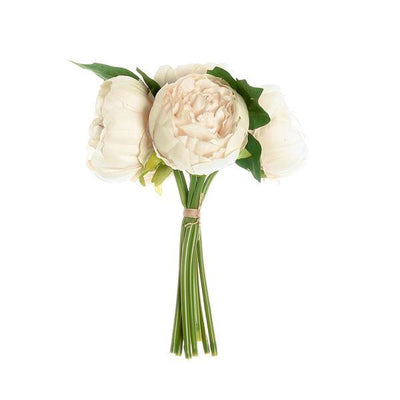 Artificial peony bouquet with greenery on a white background