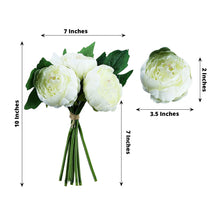 Bouquet Of 5 Cream Colored Artificial Silk Peony Flower Heads