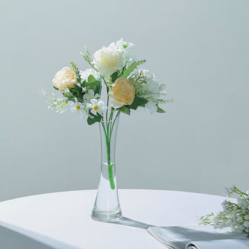 Elegant Ivory Artificial Silk Peony Flower Bush Arrangement