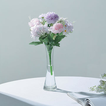 Elegant Lavender Lilac Artificial Silk Peony Flower Bush Arrangement