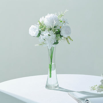 White Artificial Silk Peony Flower Bush Arrangement