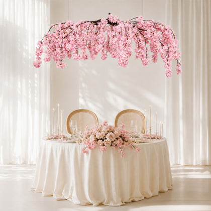 Cherry Blossom Floral Chandelier 60" Blush – Hanging Artificial Silk Flower Ceiling Canopy with Interchangeable Branches