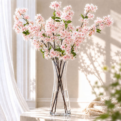 4 Stems Blush Artificial Silk Cherry Blossom Flower Branches – 40" Tall