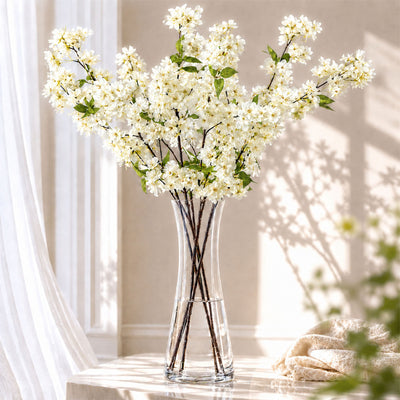 4 Stems Cream Artificial Silk Cherry Blossom Flower Branches – 40" Tall
