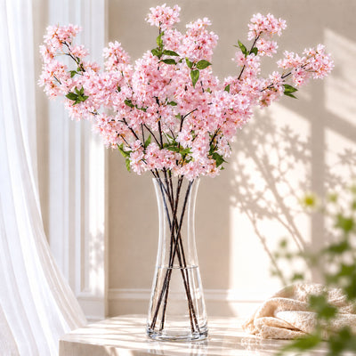 4 Stems Pink Artificial Silk Cherry Blossom Flower Branches – 40" Tall