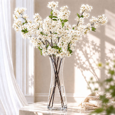 4 Stems White Artificial Silk Cherry Blossom Flower Branches – 40" Tall