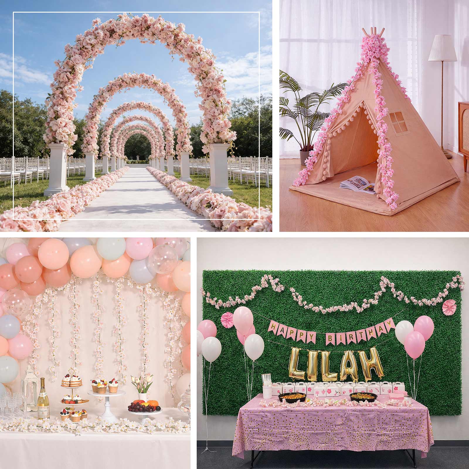 No22 .*・゜Cherryblossom・*. ピンクのフラワーガーランド Blush Cherry Blossom Flowers Garland 6ft | eFavormart