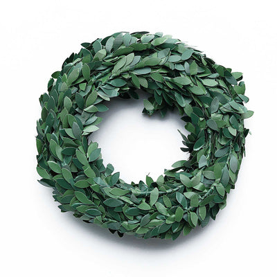 Green leaf wreath on a plain background for home decor.