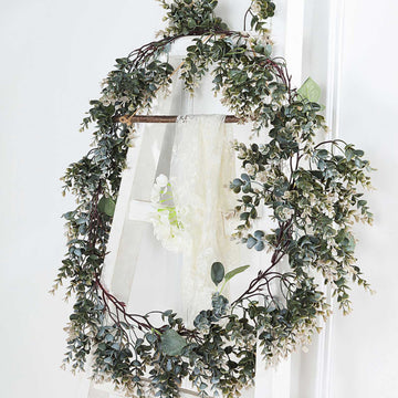 Add a Fresh Touch to Your Décor with the Frosted Green Artificial Eucalyptus and Boxwood Leaf Garland Vine 6ft