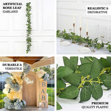 6ft | Real Touch Green Artificial Silk Rose Leaf Table Garland, Flexible Hanging Greenery Vine