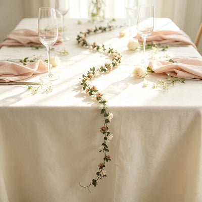 2 Pack Artificial Silk Mini Rose Vines Hanging Flower Garland with 45 Flower Heads - 8ft, Natural & Ivory