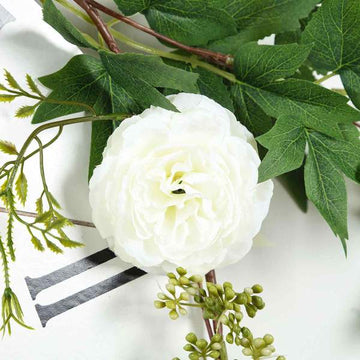 White Artificial Silk Peony/Foliage Hanging Flower Garland Vine 6ft