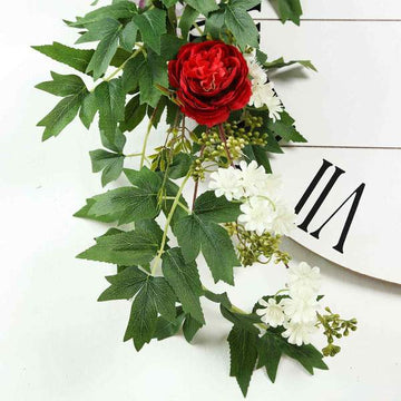 Create a Captivating Atmosphere with the Burgundy Artificial Peony/Foliage Hanging Flower Garland Vine 6ft