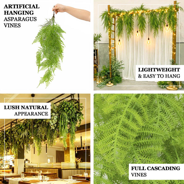 Artificial hanging asparagus vines for event backdrops, ceiling décor, hanging planters, and natural-looking arrangements
