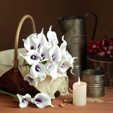 Create a Timeless and Enchanting Atmosphere with White/Purple Artificial Poly Foam Calla Lily Flowers