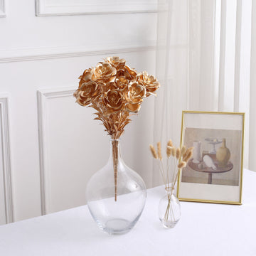 Add Elegance to Your Décor with Metallic Gold Artificial Rose Bouquets