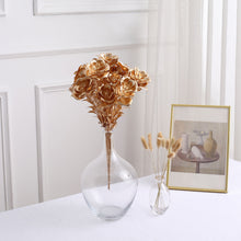 2 Pack | 17inch Metallic Gold Artificial Rose Bloomed Flower Bouquet, Open Flower Arrangement
