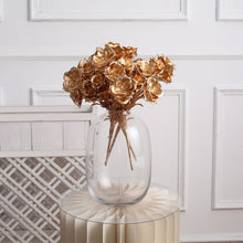 2 Pack | 17inch Metallic Gold Artificial Rose Bloomed Flower Bouquet, Open Flower Arrangement