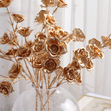 3 Pack Metallic Gold Artificial Rose Flower Sprays, Decorative Floral Branches - 22inch