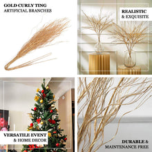 4 Pack | 39inch Metallic Gold Artificial Curly Willow Twig Branch Spray, Stem Vase Fillers