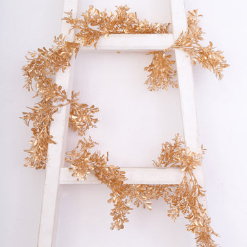 Create a Luxurious Tropical Oasis with Metallic Gold Artificial Boxwood Leaf Garland