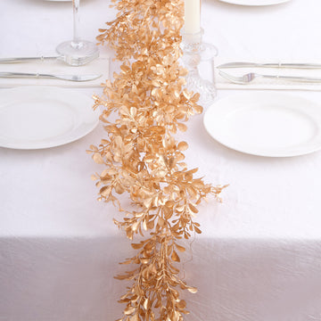 Add a Touch of Opulence with Metallic Gold Artificial Boxwood Leaf Table Garland
