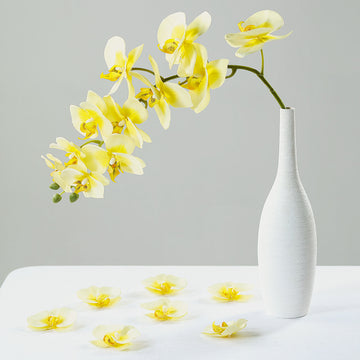 Versatile and Long-Lasting Yellow Craft Silk Orchid Flower Heads