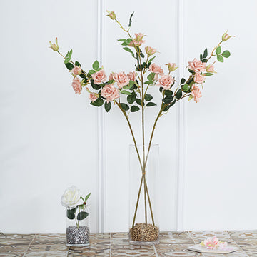 Elegant Dusty Rose Artificial Silk Rose Flower Bouquet Bush