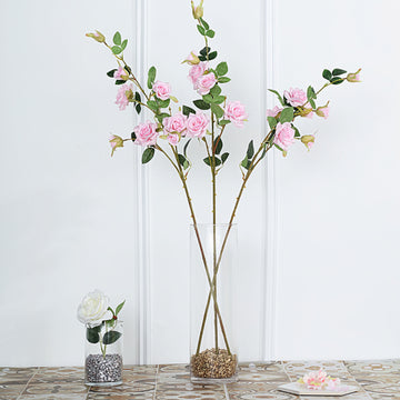Add Elegance to Your Space with Pink Artificial Silk Rose Flower Bouquet Bushes