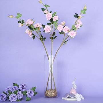 Enhance Your Decor with Pink Artificial Silk Rose Flower Bouquet Bushes