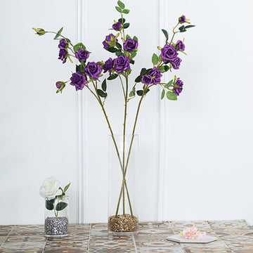 Lifelike Purple Artificial Silk Rose Flower Bouquet