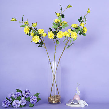 Elevate Your Style with Yellow Artificial Silk Rose Flower Bouquet Bushes