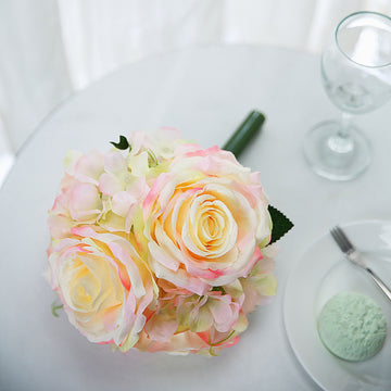 Enhance Your Wedding Decor with Pink Artificial Silk Rose and Hydrangea Flower Bouquets