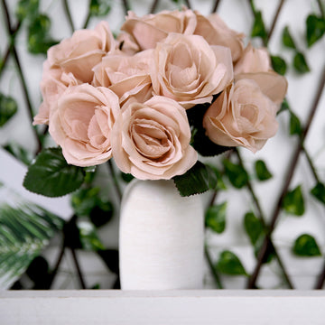 Dusty Rose Artificial Velvet-Like Fabric Rose Flower Bouquet Bush 12