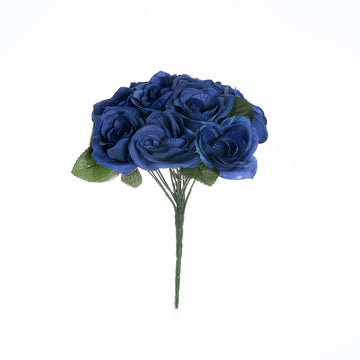 Transform Your Party Decorations with Navy Blue Artificial Velvet-Like Fabric Rose Flower Bouquet Bush