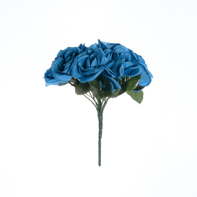 Blue artificial rose bouquet on a plain background