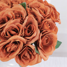 Terracotta (Rust) Artificial Velvet-Like Fabric Rose Flower Bouquet Bush 12inch