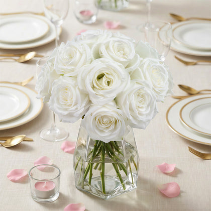 10 Pack White Silk Rose Stems, 12" Artificial Flowers for Arrangements and Bouquets