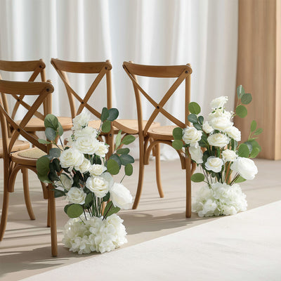 4 Pack Wedding Aisle Artificial Flower Arrangements 20" White Roses Hydrangea Eucalyptus - Foam Base