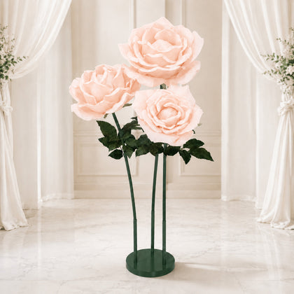 Giant Artificial Rose Decor Set – 3 Pcs Oversized Blush Faux Flowers with Base Standing 4.5ft Tall Photo Booth Prop Parties Event Backdrop Display