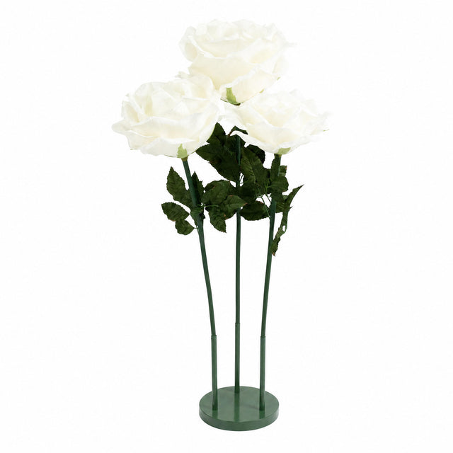 Giant Artificial Rose Decor Set – 3 Pcs Oversized White Faux Flowers with Base Standing 4.5ft Tall Photo Booth Prop Parties Event Backdrop Display