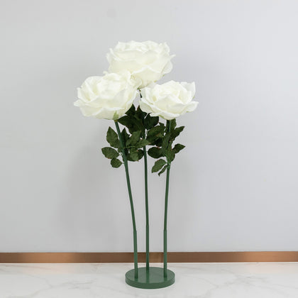Giant Artificial Rose Decor Set – 3 Pcs Oversized White Faux Flowers with Base Standing 4.5ft Tall Photo Booth Prop Parties Event Backdrop Display