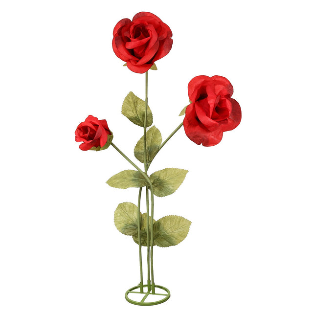 6.5ft Giant Paper Rose Floor Display Set, 3 Pcs Long Stem Artificial Roses with Metal Base, Red - Freestanding Photo Booth Backdrop Decor