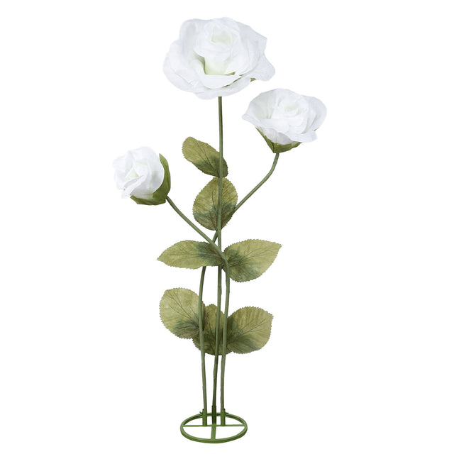 6.5ft Giant Paper Rose Floor Display Set, 3 Pcs Long Stem Artificial Roses with Metal Base, White - Freestanding Photo Booth Backdrop Decor