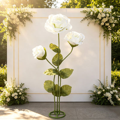 White rose floral wedding backdrop with elegant flower arrangement display