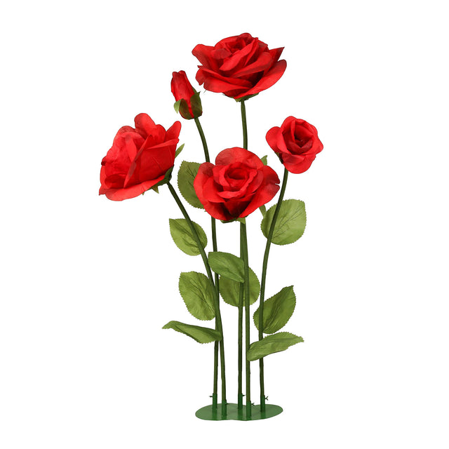 6ft Giant Paper Rose Floor Display Set, 5 Pcs Long Stem Roses with Bud & Metal Base, Red - Freestanding Photo Booth Backdrop