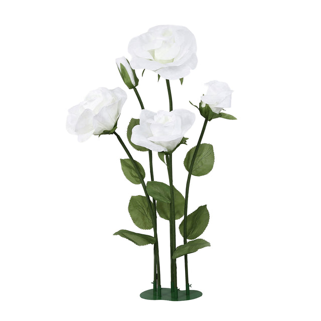 6ft Giant Paper Rose Floor Display Set, 5 Pcs Long Stem Roses with Bud & Metal Base, White - Freestanding Photo Booth Backdrop