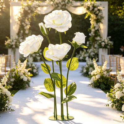 White rose wedding aisle centerpiece with floral arch decor