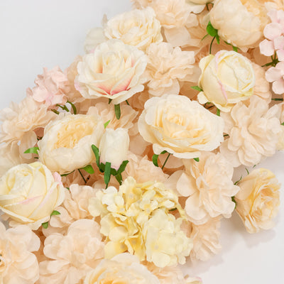 Creamy white peonies and blush roses floral background
