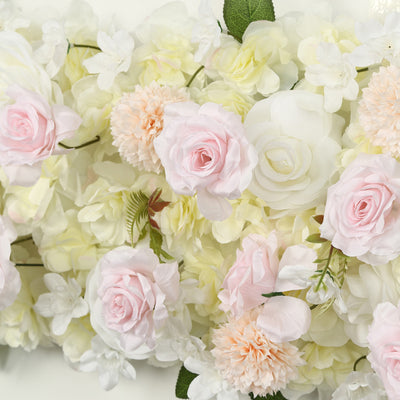 Soft pink and white artificial flower bouquet with roses and hydrangeas
